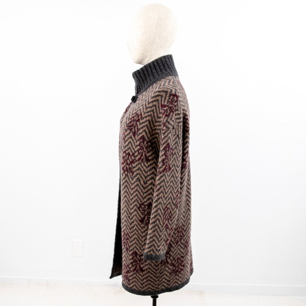 Vintage 70s S Italian Wool Print Sweater Jacket - Picture 6 of 13